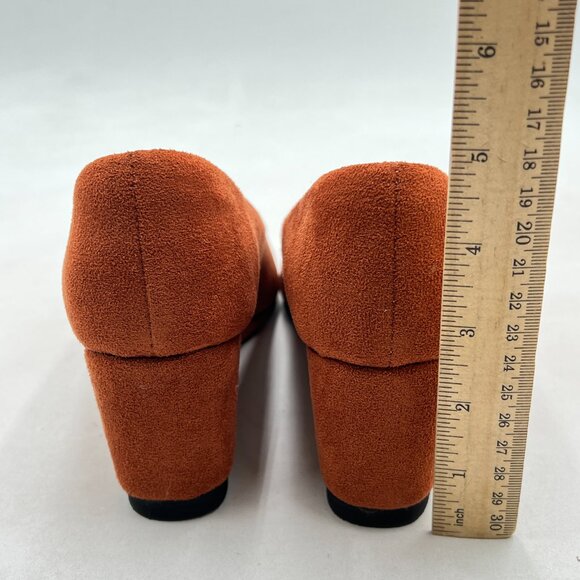 FSJ Brown Suede Wedges Heels for Women Closed Toe Slip On Shoes Dressy Pumps - Picture 4 of 7